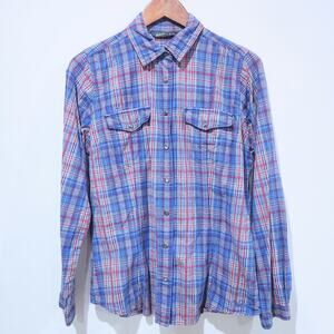 Woolrich Womens Blue Red Plaid Pearl Snap Button Up Blouse Size Medium Western